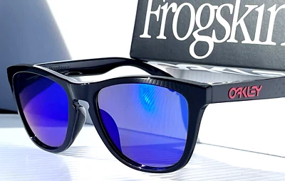NEW Oakley Frogskins Shiny Black POLARIZED Galaxy Blue Lens Sunglass 9245-B8 - Image 1 of 4