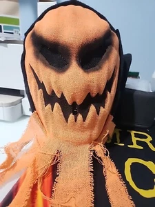 Halloween Scary Mask Jack-o-lantern Face Fabric Over Hard Plastic Hooded  - Picture 1 of 4