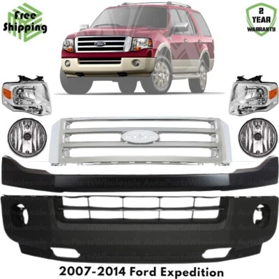 Front Bumper Cover Fascia & Headlight Assembly Kit For 2007-2014 Ford Expedition Foto 1 de 4