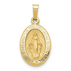 14k Yellow Gold Satin Miraculous Medal Hollow Charm Pendant 0.71 Inch - Picture 1 of 4