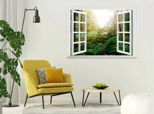 Adesivo murale foresta pluviale giungla adesivo finestra 3D poster vinile arte murale carta da parati - Foto 1 di 5