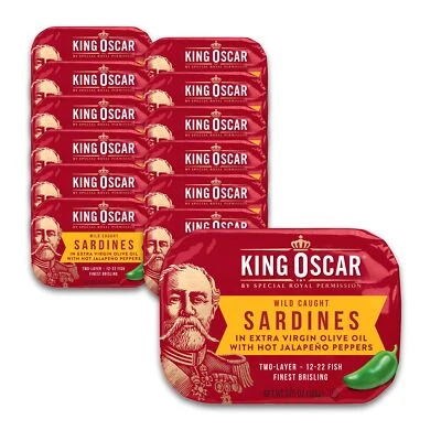 King Oscar Spicy Sardines 3.75 Ounce Pack of 12 in Olive Oil Gluten Free