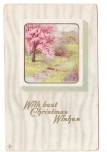 With Best Christmas Wishes, Rural Flowering Tree Scene, Antique 1911 Postcard #2 - Picture 1 of 2