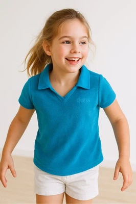 Girls Polo Shirt Large Blue Terry Short Sleeve Collar Y2K Vintage Pullover - Image 1 of 4