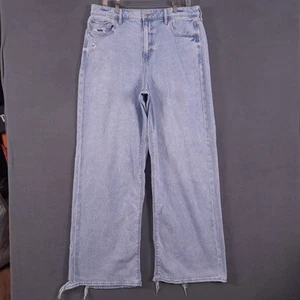 American Eagle Jeans Womens 14 Long Blue Denim Super High Rise Baggy Wide Leg - Picture 1 of 19
