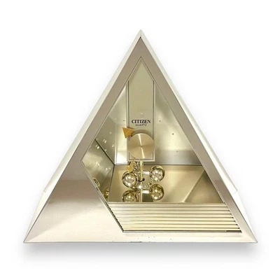CITIZEN Triangle Clock Silver Mirror Space Age Mid Century Vintage Working - Image 1 of 4