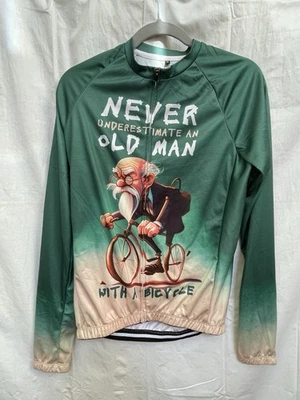 Camiseta deportiva de ciclismo gráfica para hombre manga larga nunca subestimes a un viejo... bicicleta Foto 1 de 4