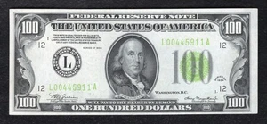 FR. 2152-L 1934 $100 LIGHT GREEN SEAL FRN SAN FRANCISCO, CA CHOICE UNCIRCULATED - Picture 1 of 2