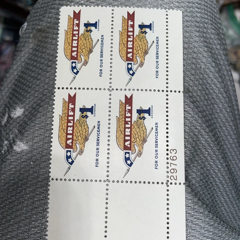 #1341 $1 Airlift Eagle Holding Pennant Mr. Zip  Block    MNH OG - Image 1 of 2