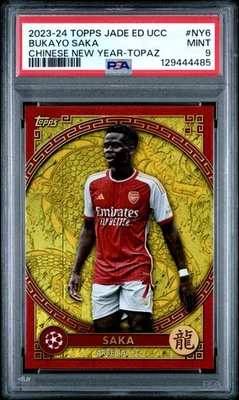 PSA 9 2023-24 Topps UEFA Jade Chinese New Year Bukayo Saka /50 #NY-6 Gold Topaz - Image 1 of 2
