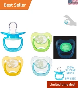 Pack of 4 Assorted Glow-in-the-Dark Pacifiers for Infants 0-6M - BPA Free - Picture 1 of 9