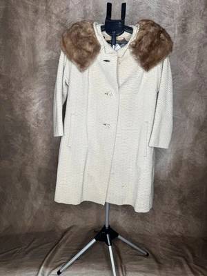 Abrigo de Colección Años 60 Cuello de Piel Beige Abrigo Columpio Forstmann Vandervoorts Foto 1 de 4