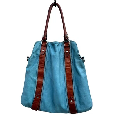 Итальянская синяя кожаная сумка для ноутбука ручной работы 15-17 дюймов тосканская сумка с короткими ручками 2010 высота 25 дюймов - Изображение 1 из 4