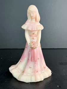 Fenton Bridesmaid Pink Burmese Satin Glass with Pink Rose - 5228RB (Glows) - Picture 1 of 10