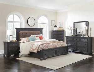 ON SALE - 5pcs Traditional Dark Brown Bedroom Set w. King Queen Storage Bed IA50 - Picture 1 of 4