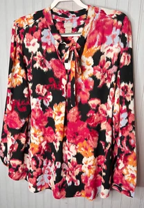 Chico's Womens TOP 20 22 4 Black Pink Abstract Floral Tie Designer Quality NEW - Picture 1 of 15