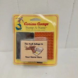 NIP CURIOUS GEORGE Stamp-A-Name Book Plate - All Night Media rubber stamp wood - Picture 1 of 2