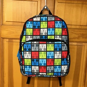 Disney Mickey Mouse Colorful Squares All Over Print Backpack Travel School Bag - Picture 1 of 16