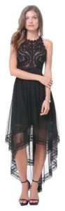 Bebe Crystal Bloom Black Hi High-Low Embroidered Tulle Lace Cocktail Dress 2 - Picture 1 of 7