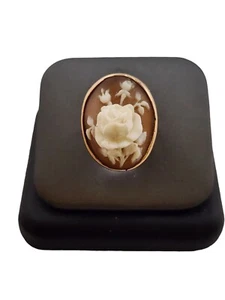 Antique 10kt Gold Raised Flower Cameo Ring Size 5 (A5317) - Picture 1 of 6