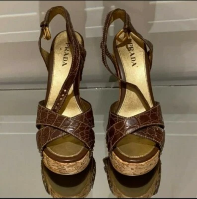 Prada Alligator Cork Heel Platforms - Image 1 of 4