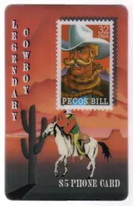 $5. Tarjeta de teléfono con sello postal Pecos Bill Legendary Cowboy 32c - Imagen 1 de 2