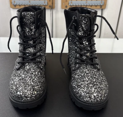 New MICHAEL Michael Kors Women’s Alistar Combat Boots,Black/Silver, Size 5.5 (M) - Image 1 of 4