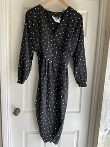 True Vintage 1980s Cockney Rebel Polka Floral Print Tulip Wrap Dress Size 8 - Picture 1 of 6