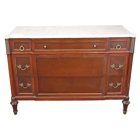 White Marble Top Mahogany Maison Jansen Style Directoire Commode Cover