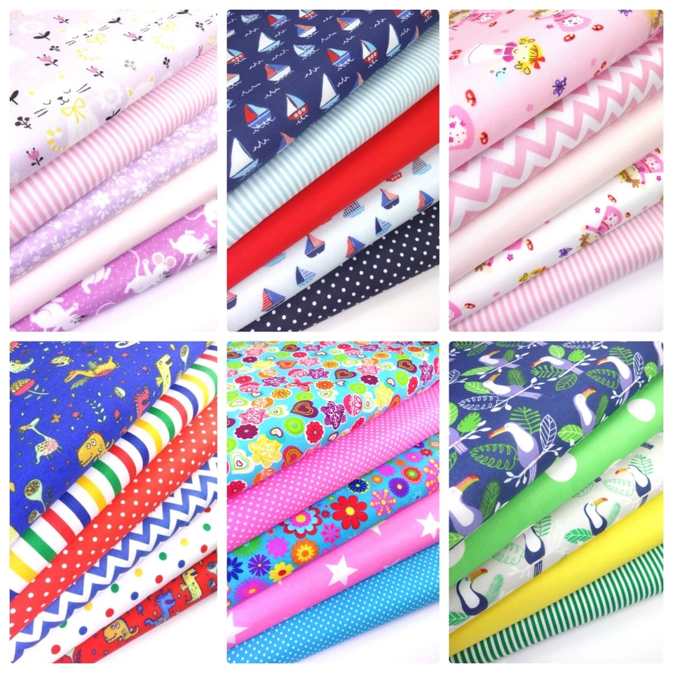 Children's Patterned Fabric bundles Fat Quarters Polycotton Material Kids Craft - Image 1 of 1
