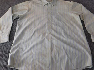 LL Bean Mens Dress shirt 18 green tailored wrinkle resistant button up striped - Picture 1 of 11