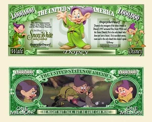 Dopey ! Neve E I 7 Nani Banconota Million Dollaro Disegno Disney - Foto 1 di 1
