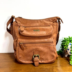 Multi Sac Brown Faux Leather Crossbody Bag Pockets Purse - Picture 1 of 13