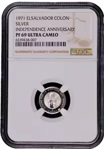 EL SALVADOR 1971 PROOF SILVER 1 COLON NGC GRADED PF 69 ULTRA CAMEO - Picture 1 of 2