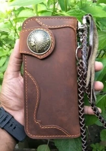 Leather Biker Wallet Chain Handmade Leather Wallet Mens Bifold Wallet Gift 268 - Bild 1 von 2