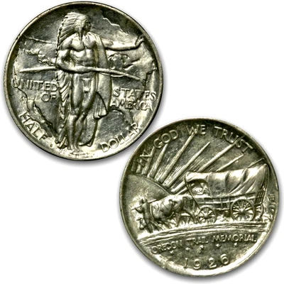 1926-S 50C Oregon Trail Commemorative Silver Half Dollar BU  R1531 - Image 1 of 4