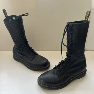 Dr. Doc Martens 1B99 Womens 14 Eye Black Leather Mid Calf Boots Size 10 Side Zip - Picture 1 of 14