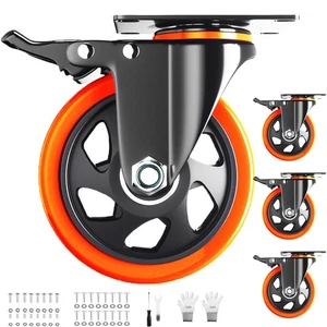 Casters Set of 4 Heavy Duty,5 Inch Caster Wheels with Brakes, Swivel Top Plat... - Picture 1 of 7