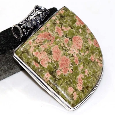 Colgante grueso étnico enchapado en plata 925 Unakita talla 2,1" GW Foto 1 de 3