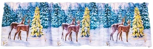 1 Fabric Kitchen Valance(71"Wx14"L) WINTER,CHRISTMAS TREES,PINE FOREST & DEER,CE - Picture 1 of 14