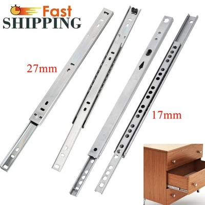 1-10 Pair of Drawer Runners Slides Metal Groove Ball Bearing 17mm 27mm Width - Image 1 of 4