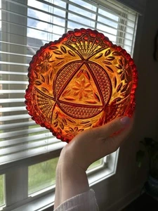Vtg Viking Hand Made Quintec Ruby Red Amberina Saw Tooth Serving Bowl - Picture 1 of 5