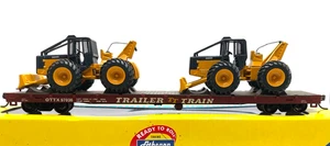 HO ATHEARN 92734 60' FLAT CAR TRAILER TRAIN TTX WITH 2 JOHN DEERE LOG SKIDDER - Picture 1 of 2