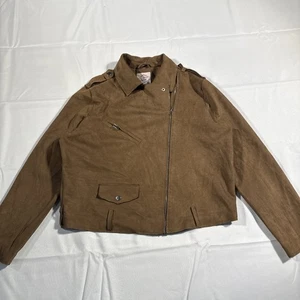 Lee Cooper Originals Faux Suede Leather Moto Zip Jacket Brown US Large - Picture 1 of 7
