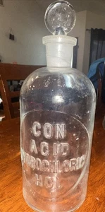 Vintage Wheaton Apothecary 7" Glass CON Acid Hydrochloric HCI bottle w/ stopper - Picture 1 of 3