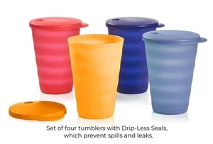 Nuevos vasos Tupperware Impressions 16 oz con sellos de paja rojo naranja azul + nuevos - Imagen 1 de 3