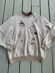 Otoño Otoño Calabaza Gatos Vintage Cuello Redondo Talla L/XL Sudadera Top Manga Larga - Imagen 1 de 7
