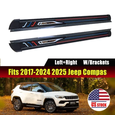 Running Board Fits for 2017-2024 2025 Jeep Compass Side Step Nerf Bar w/brackets - Image 1 of 4