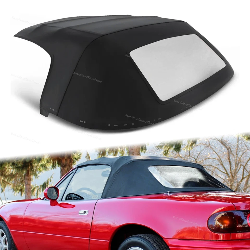 Fits Mazda Miata 1990-2005 Black Convertible Soft Top w/ Plastic Window - Image 1 of 4