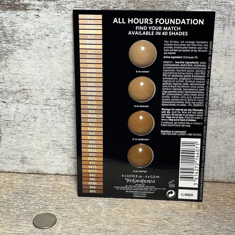 Yves Saint Laurent All Hours Foundation 3 Sample Cards